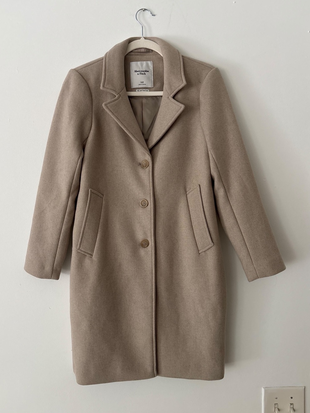 Abercrombie & Fitch Dad Coat Womens XS Petite Tan Beige Wool Blend Topcoat NWOT